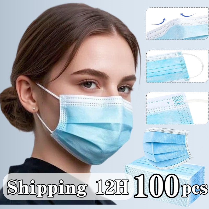 Disposable Mask Blue - 100 قطعة قناع واقٍ أزرق يمكن