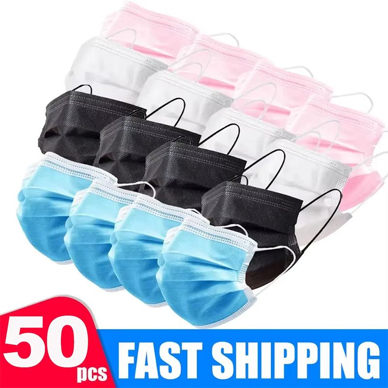 Disposable Mask Blue - 50 قطعة للجنسين 3-layer قناع أقنعة