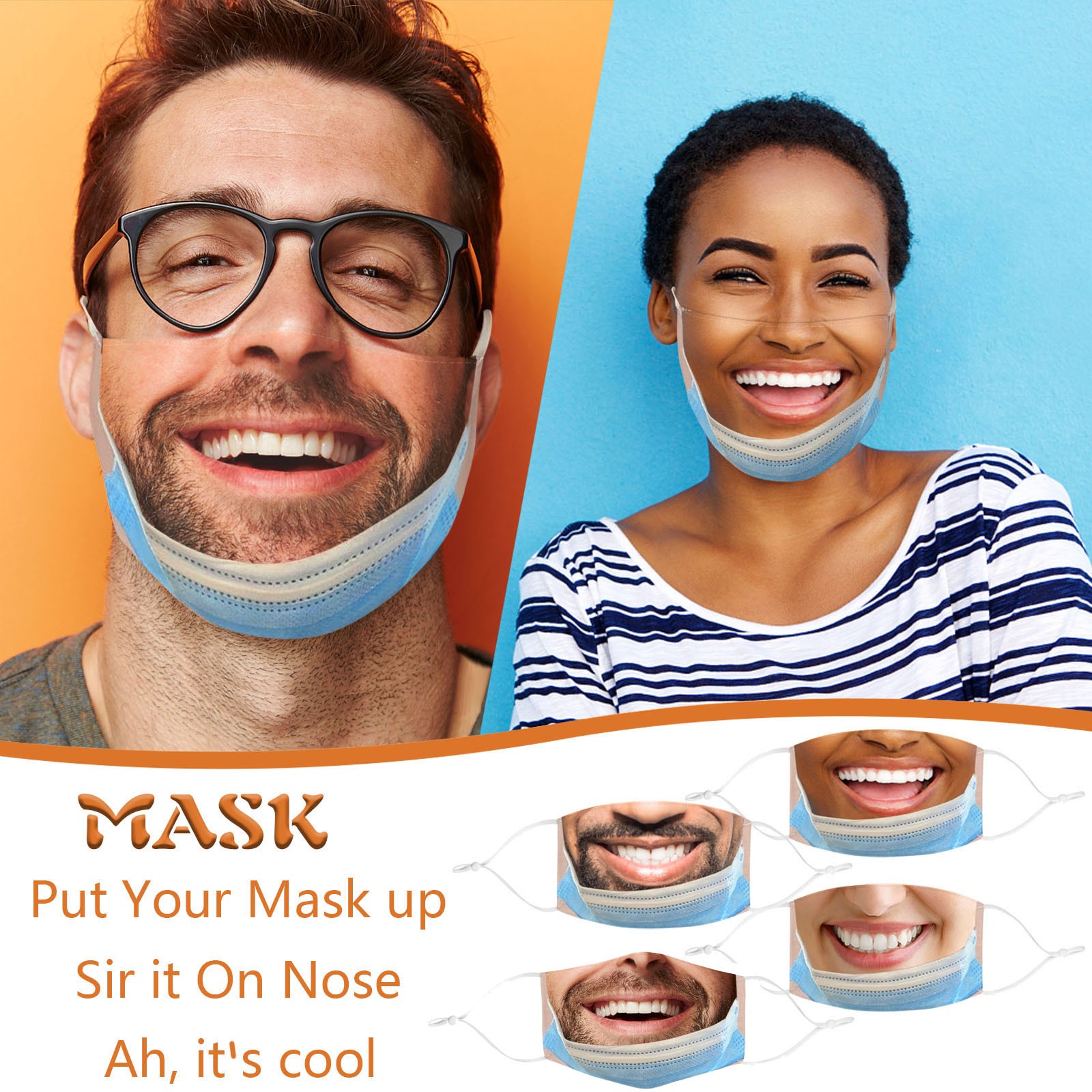 Cloth Face Mask Washable - الكبار مضحك الفم قناع مضحك القماش