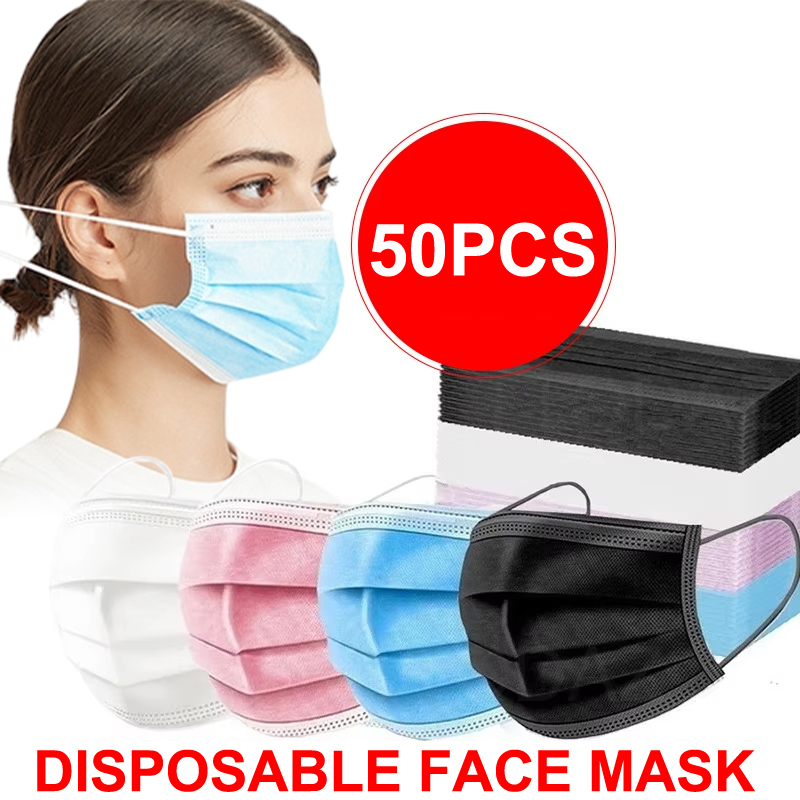 [ه] 50 قطعة من أقنعة الوجه ثلا - مراجعة Disposable Mask Blue وسعره